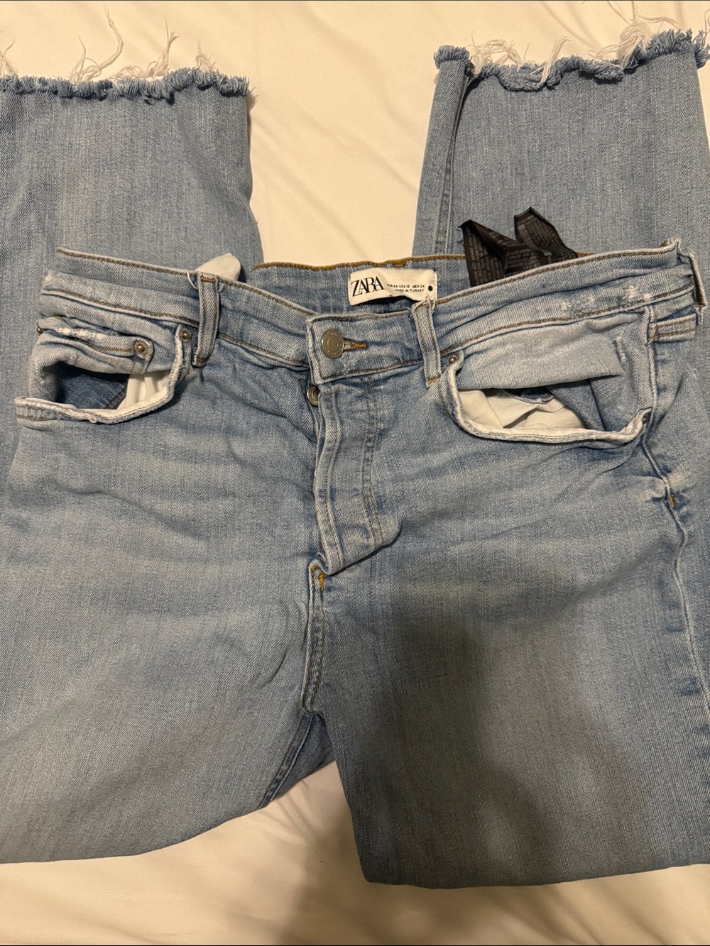 Zara Light Blue Raw Hem Denim Jeans